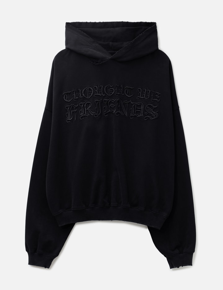 Thought We Friends "Soloman" Embroidered Hoodie In Washed Black
