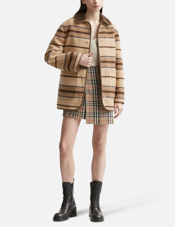 Shop Burberry Striped Wool Jacket In Brown