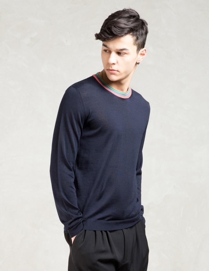 Navy Merino Wool And Silk-blend Contrast-collar Sweater Placeholder Image