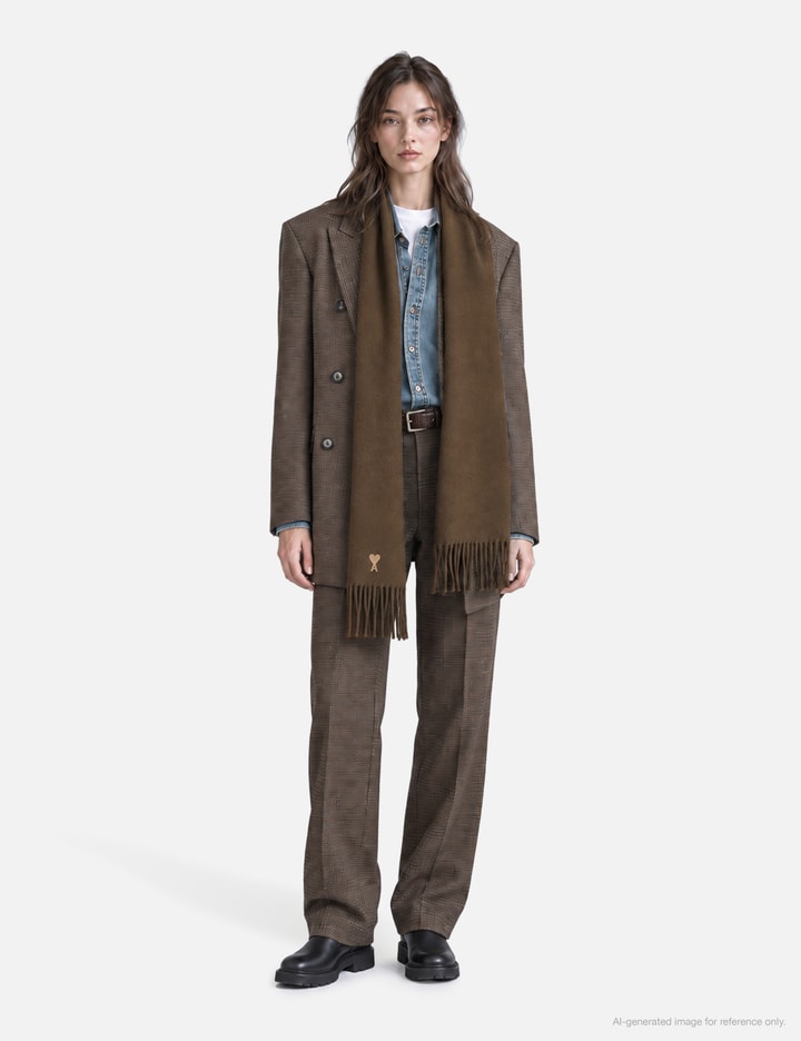 Ami Brown Wool Scarf With Ami De Coeur Patch