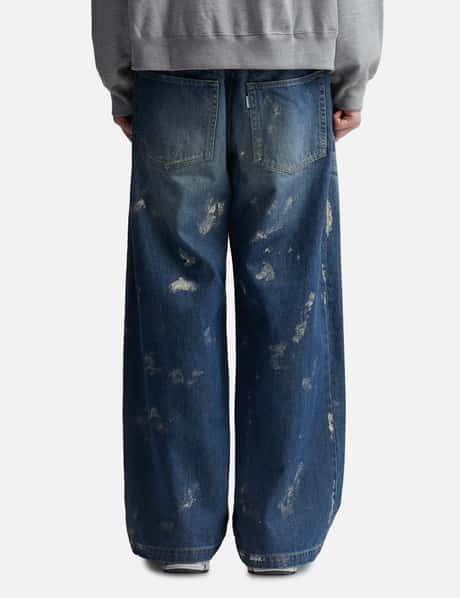 CLESSTE - SILVER PRINT VINTAGE WASH SELVEDGE DENIM WIDE PANTS  