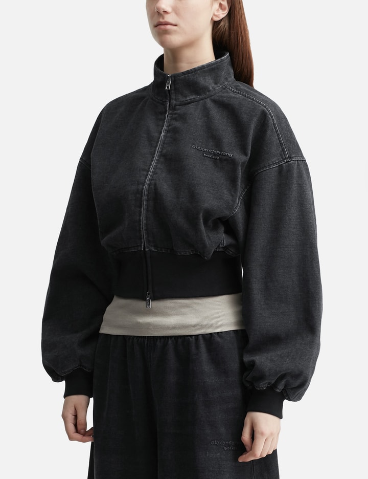 Alexander Wang T Black Brushed Denim Funnel Neck Jacket In Black