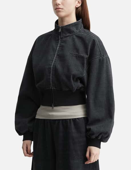 Black Brushed Denim Funnel Neck Jacket view 7