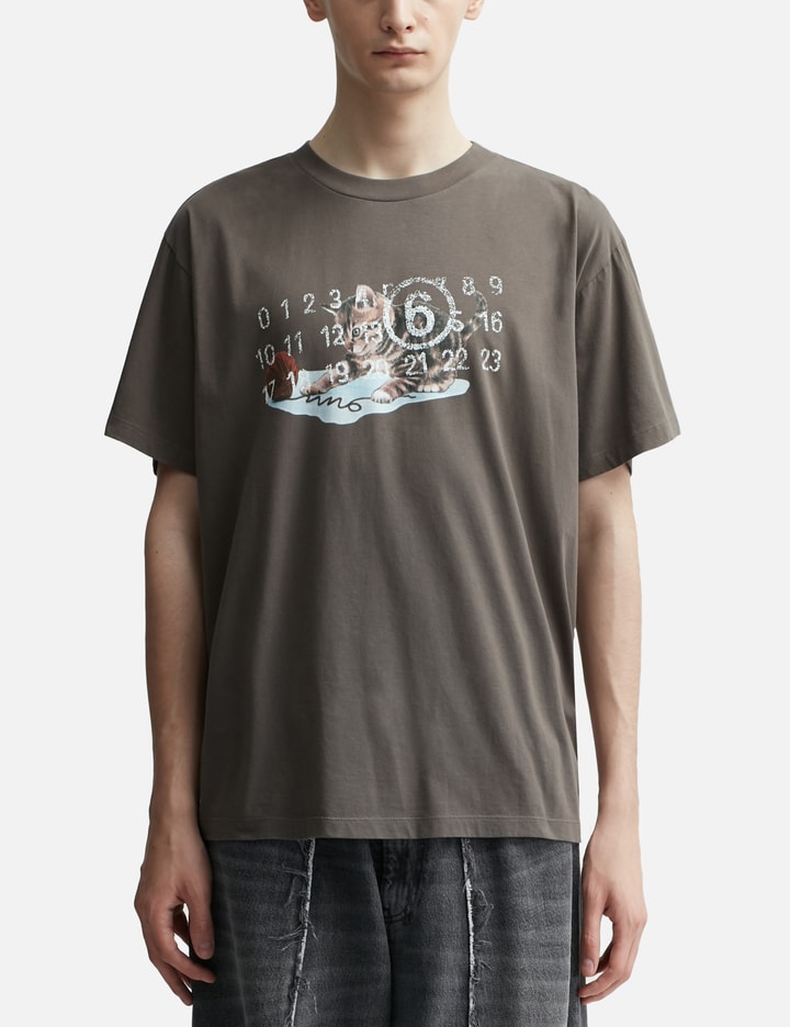 Shop Mm6 Maison Margiela Cat &amp; Wool Print T-shirt In Brown