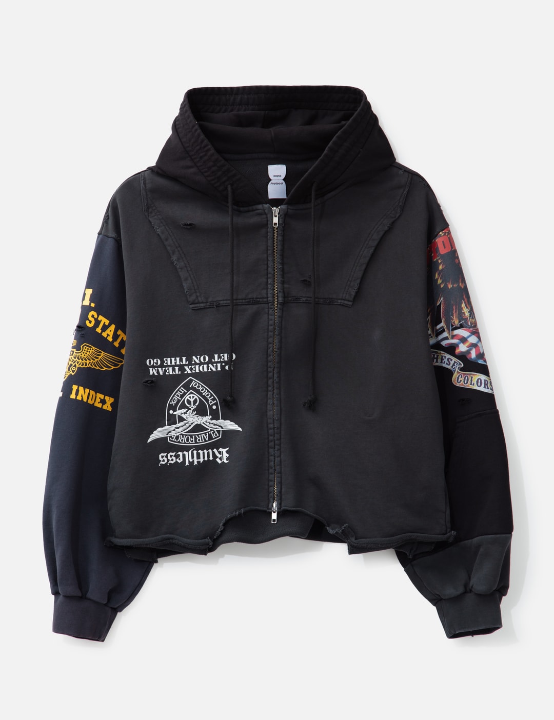 Protocol-Index Upside Down Zip Hoodie - 逆さまデザインの半オーバー 