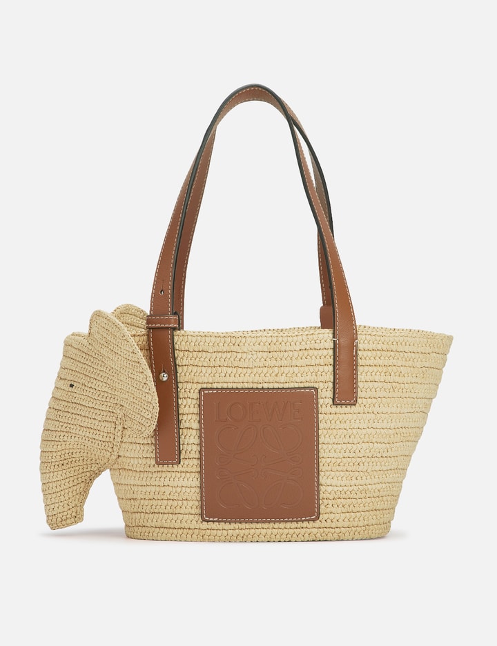 Loewe Elephant Small Raffia Basket Tote Bag