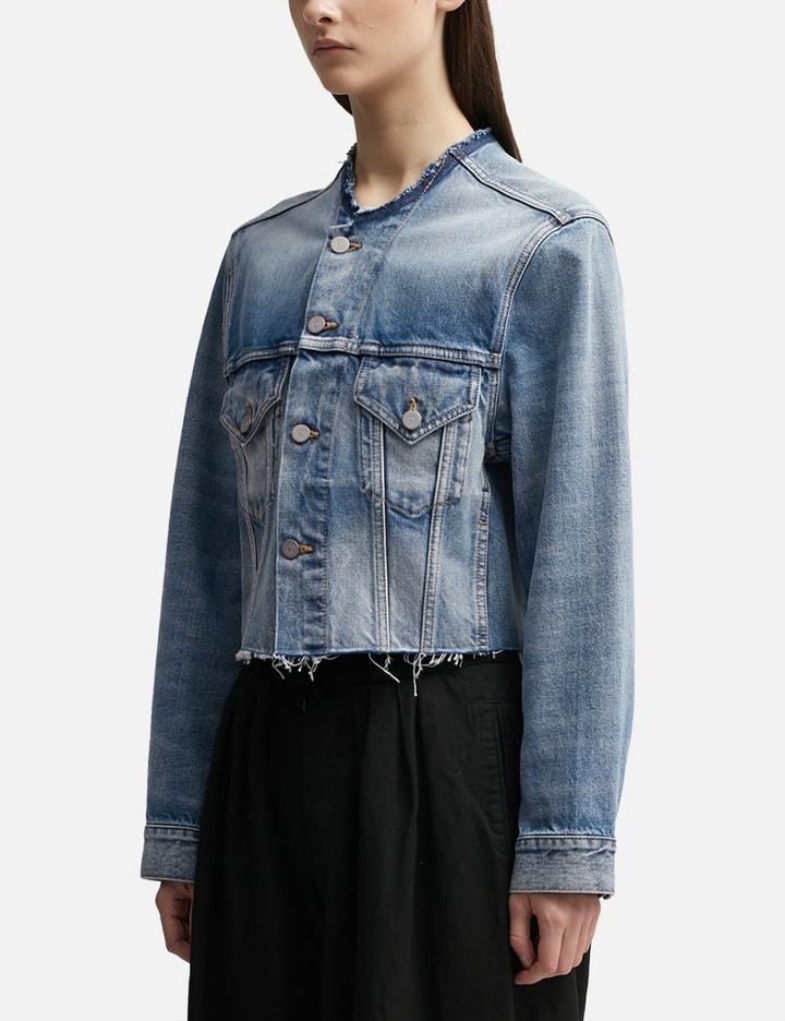 Cropped Collarless Denim Jacket Placeholder Image