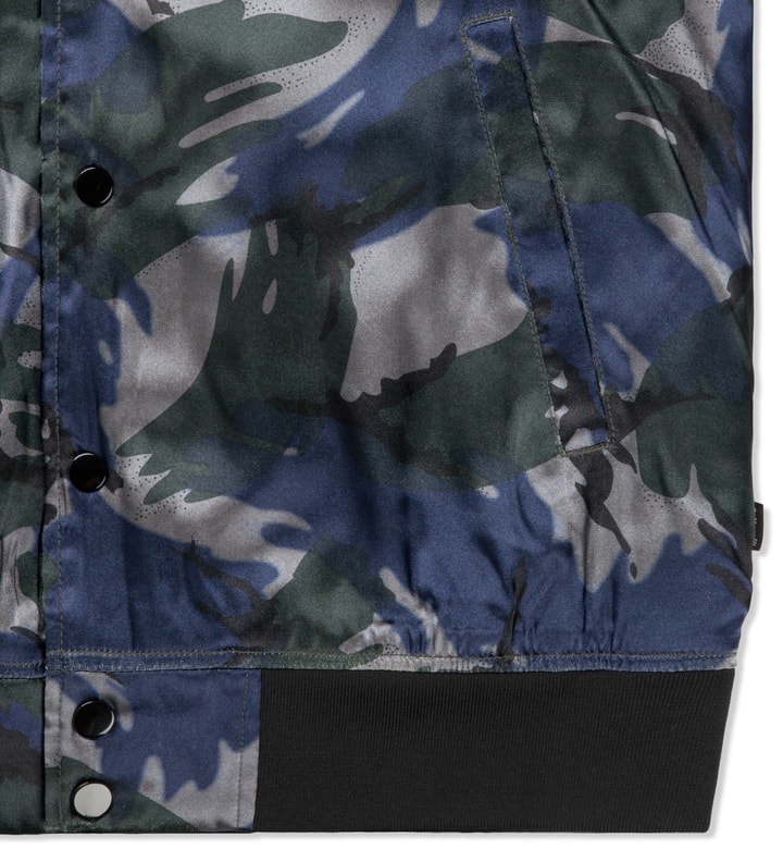 Blue Camo Satin Bomber Jacket Placeholder Image