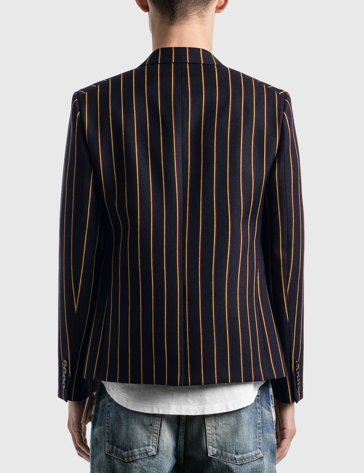 Double Breasted Short Tailored Jacket In Striped Wool Serge Placeholder Image