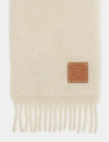 LOEWE Anagram Scarf in White Wool and Mohair for Women Fringed mohair and wool-blend scarf in white - Loewe | Mytheresa main image 3