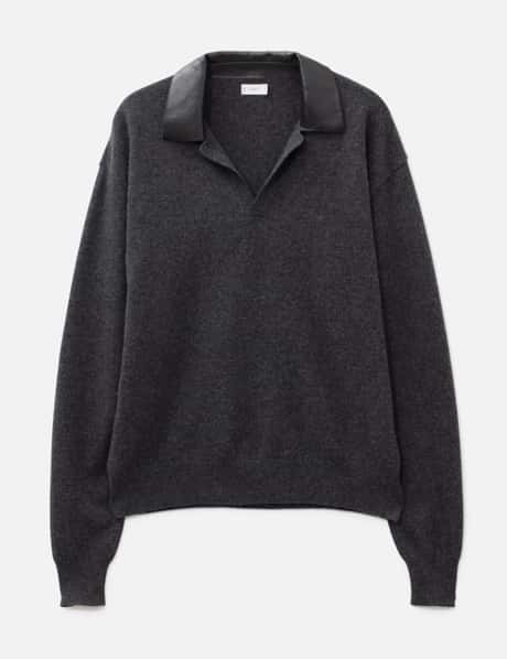 YOKE Extra Super Fine Wool Leather-Trimmed Skipper Sweater