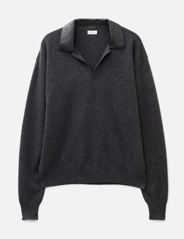 YOKE Extra Super Fine Wool Leather-Trimmed Skipper Sweater