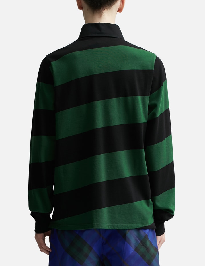 Shop Burberry Long Sleeve Striped Cotton Polo Shirt In Black