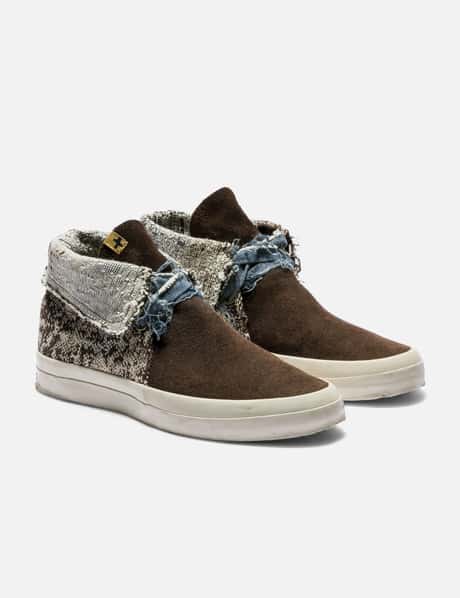 VISVIM vintage & RARE Flynt Mid Suede Sand/Denim, size 11 Visvim Flynt Mid - Vintage brown mid-top shoes; dirt and  main image 4