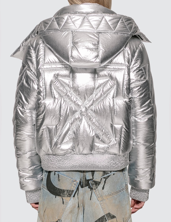 Silver Down Jacket  OFF-WHITE Silver Down Puffer Jacket with Hood