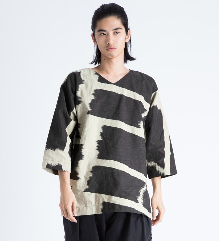 Brown Abstract Paint V Neck Big L/S Shirt Placeholder Image