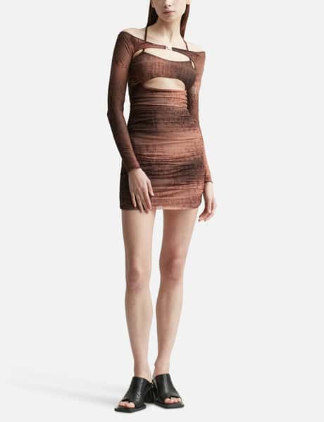 Mesh Typewriter Mini Dress Brown