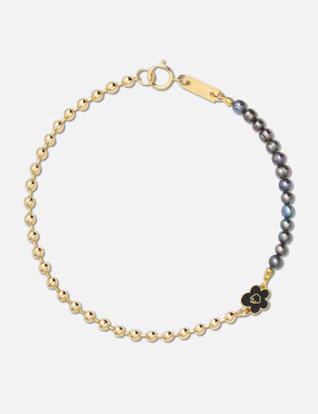 IN GOLD WE TRUST PARIS Black Flower and Pearl Necklace