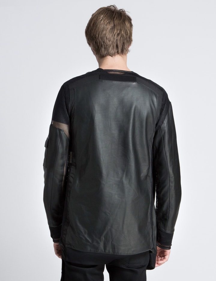 Black Leather Panel Bomber Jacket with Mesh Combo Placeholder Image