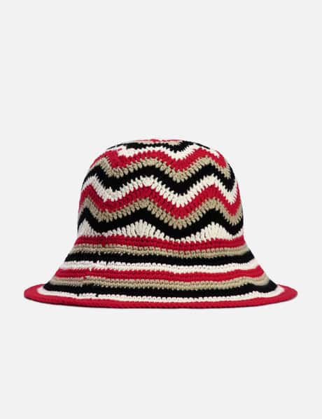 Ganni - Red Cotton Crochet Bucket Hat | HBX display picture 1