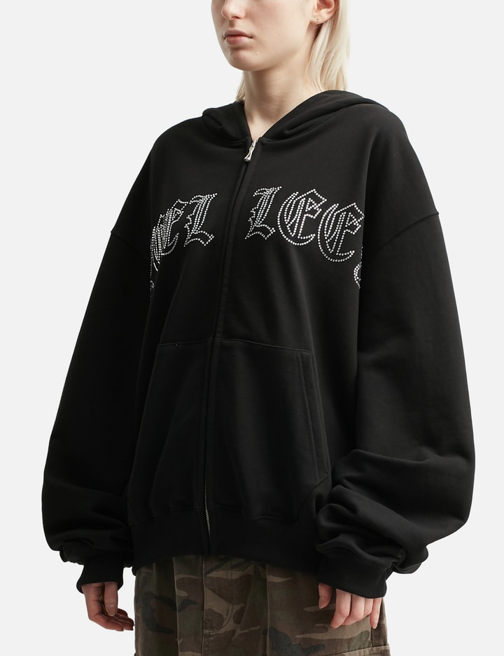Studded Zip-up Hoodie Oversized Black Placeholder Image