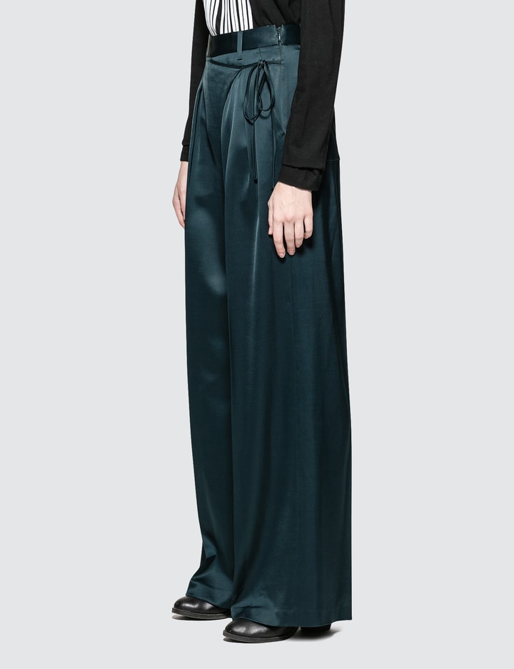 Satin Suiting Wide Leg Wrap Front Pants Placeholder Image