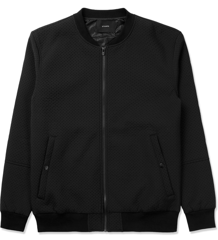 Black Perforated Neoprene Bomber Jacket Placeholder Image