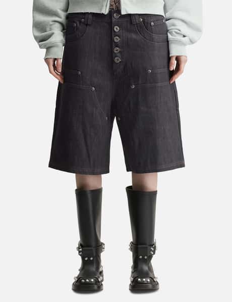 "Rexel" Waxed Double Knee Work Jorts In Japanese Raw Blue Denim view 10