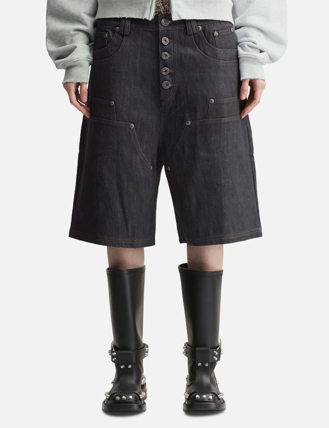 "Rexel" Waxed Double Knee Work Jorts In Japanese Raw Blue Denim view 18