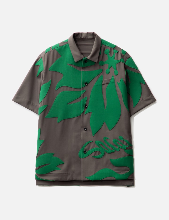 Sacai Floral Embroidered Patch Suiting Shirt In Green