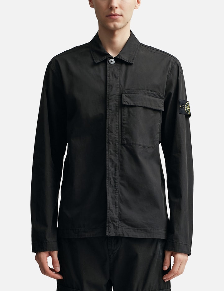Shop Stone Island Supima® Cotton Twill Stretch-tc Regular Fit Overshirt In Black
