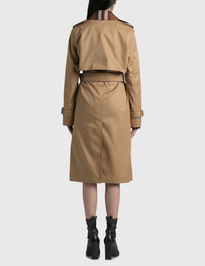 Burberry Check Panel Cotton Gabardine Trench Coat In Beige