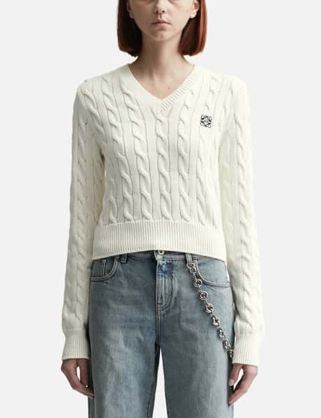 Cable Knit Sweater Loewe Jumper Womens Loewe Cropped Cable Knit