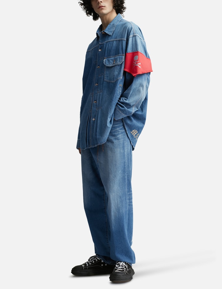 Shop Mastermind Japan 1st Long Sleeve Denim Shirts With Hood In Blue