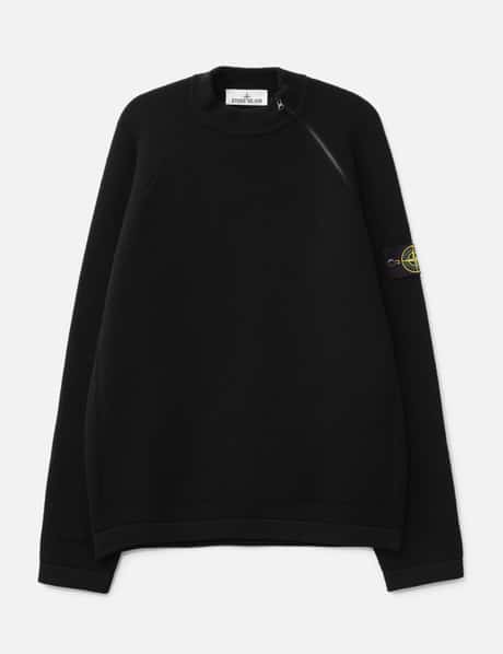 스톤 아일랜드 Stretch RWSA Wool Mock Neck Jumper With Diagonal Zip