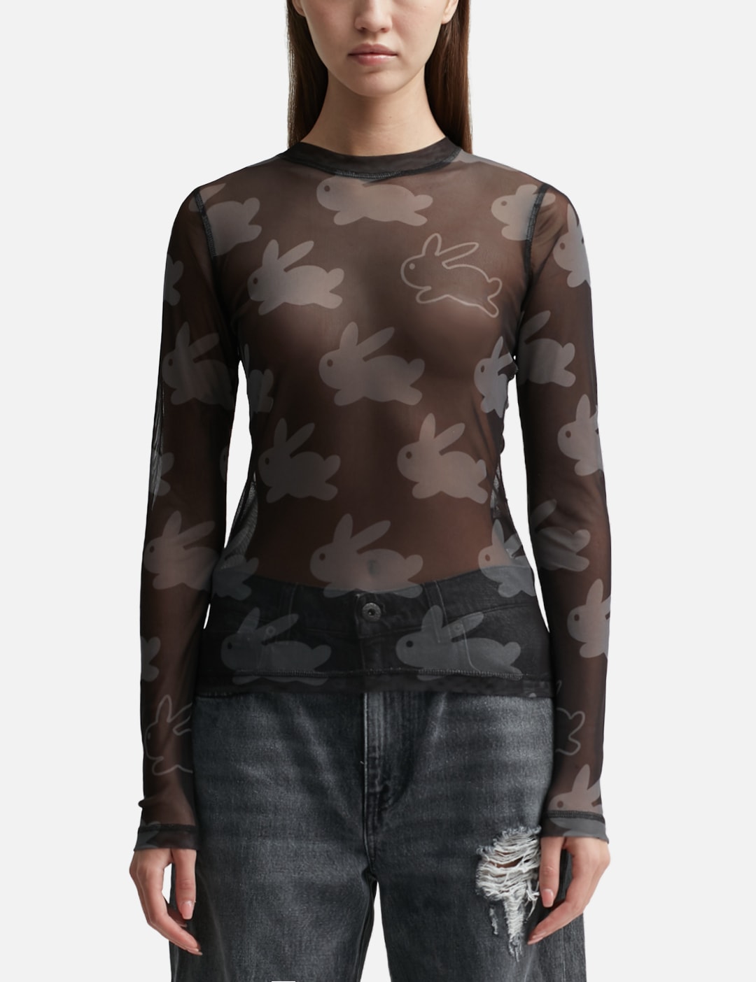 Graphic Mesh Long Sleeve Top (Medium)