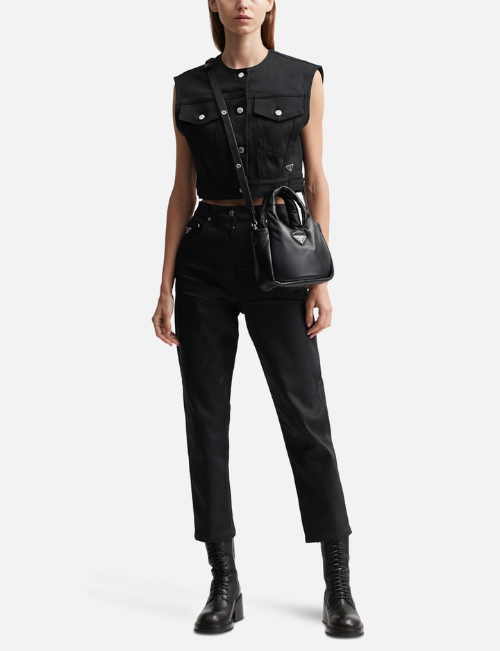 Shop Prada Stretch Denim Vest In Black