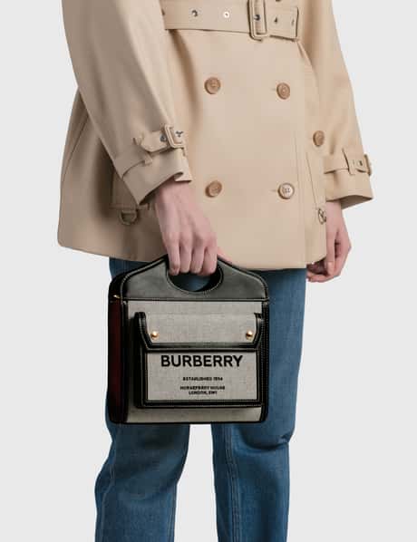 BURBERRY Mini Title Vintage Canvas Leather Two Handle Shoulder Bag Bla