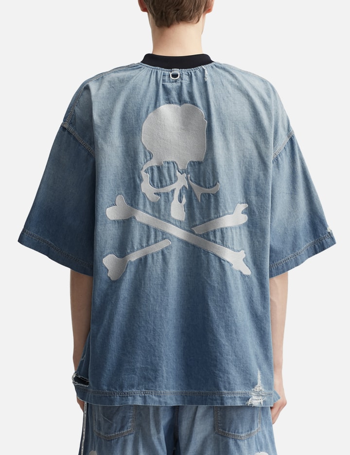 Distressed Short Sleeve Pullover Denim Shirt Placeholder Image