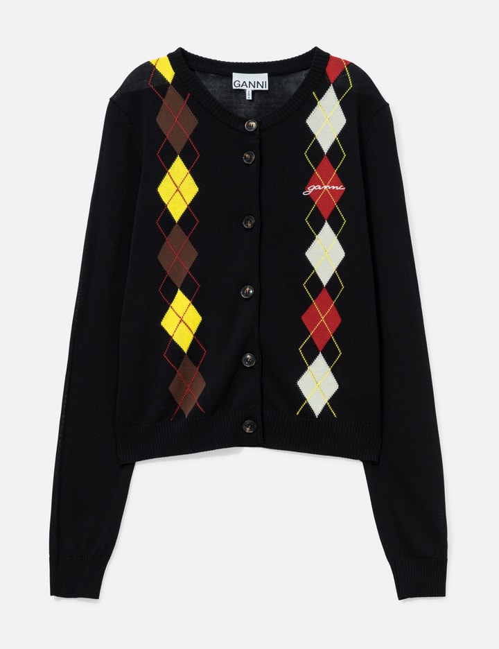 Ganni Light Cotton Argyle Cardigan