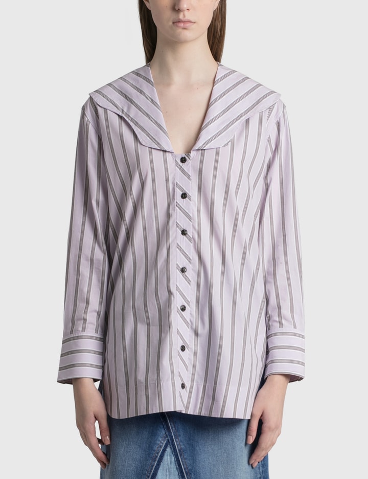 V Neck Stripe Cotton Poplin Shirt Placeholder Image