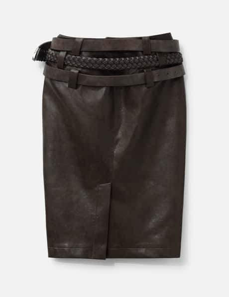 Brown Faux Leather Pencil Skirt With Detachable Belts view 8