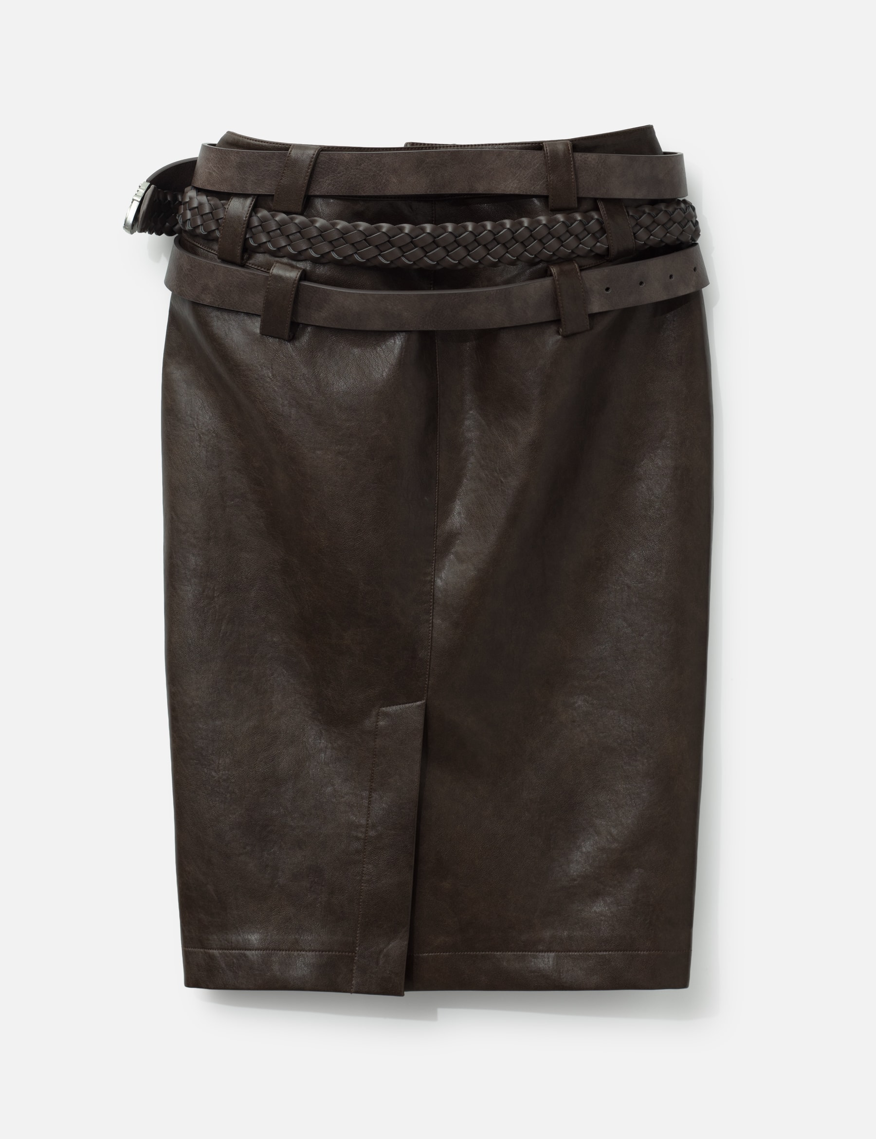 Brown Faux Leather Pencil Skirt With Detachable Belts view 17