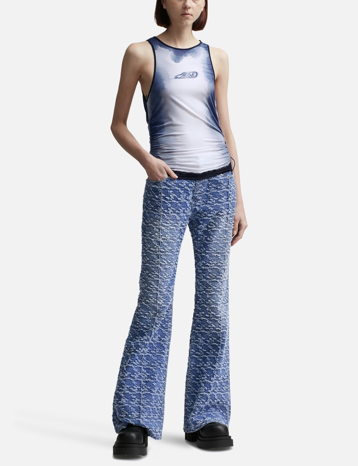 Shop Andersson Bell Lisa Watercolour Sprayed Logo Shirring Top In Blue