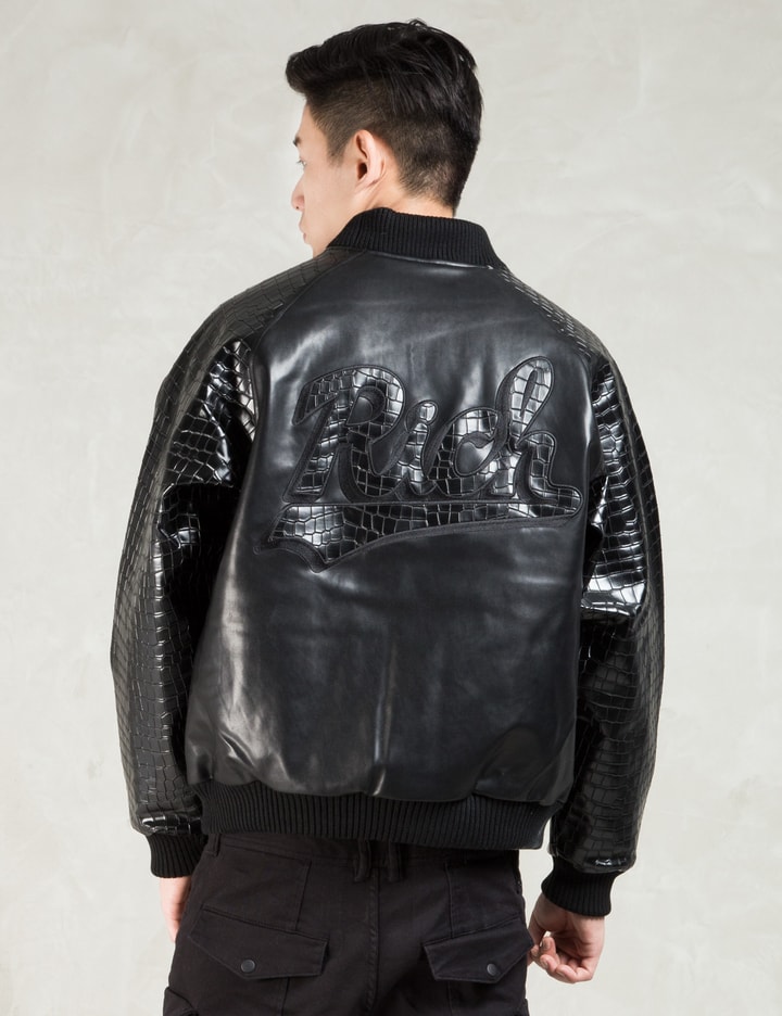 Black Crocodile Pu Varsity Jacket Placeholder Image