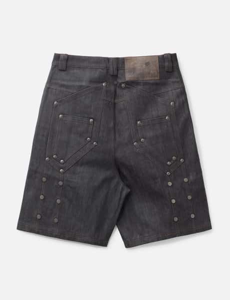 "Rexel" Waxed Double Knee Work Jorts In Japanese Raw Blue Denim view 8