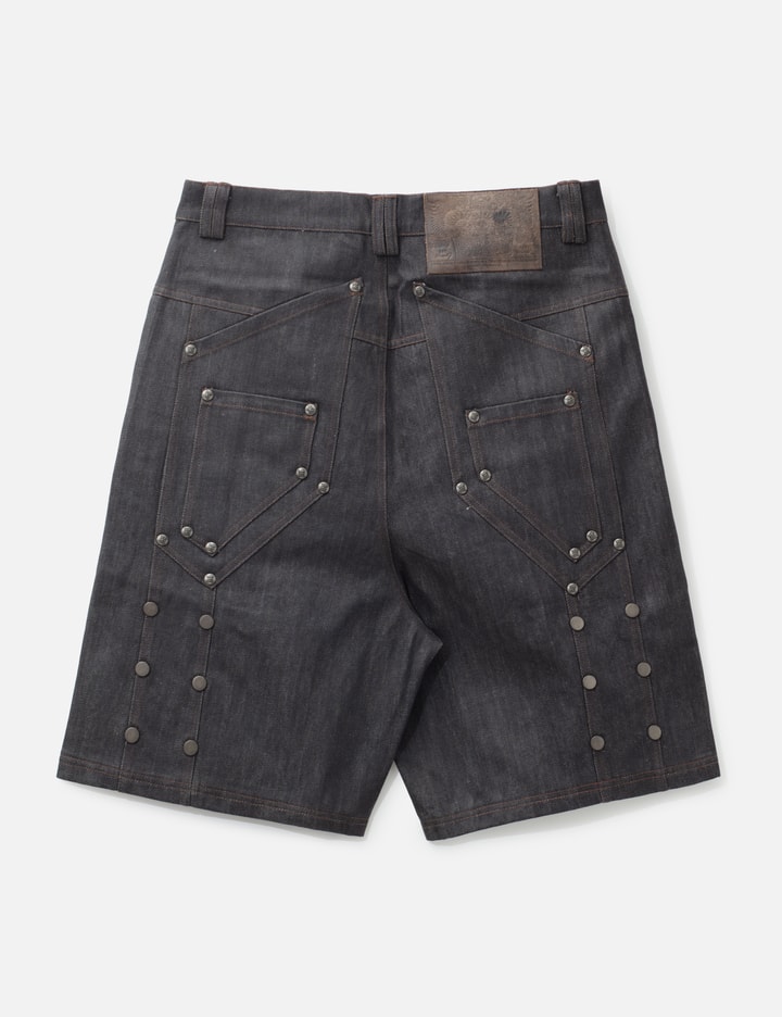 "Rexel" Waxed Double Knee Work Jorts In Japanese Raw Blue Denim view 2