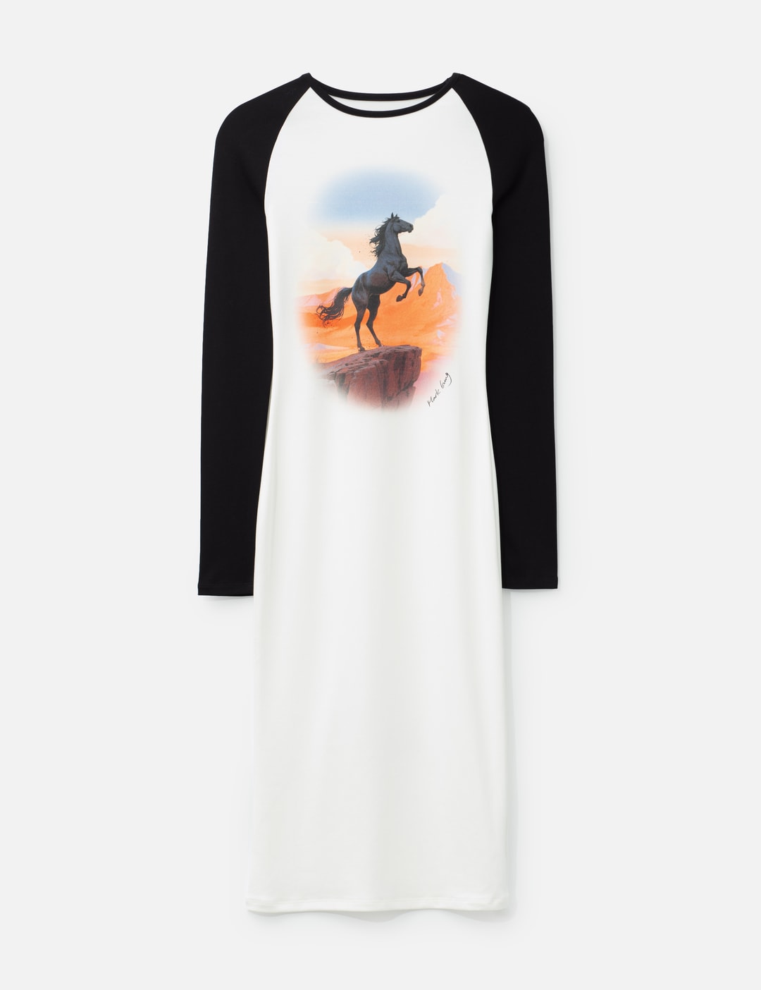 Raglan Sleeve Midi Dress With Retro Print view 7