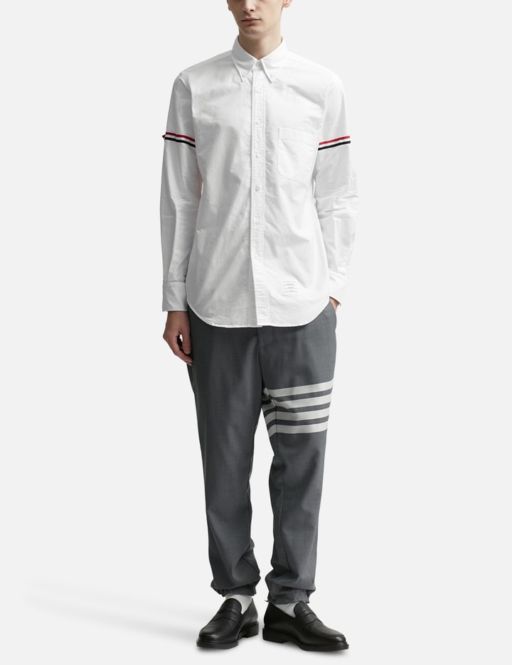 Shop Thom Browne White Oxford Striped Grosgrain Armband Classic Shirt