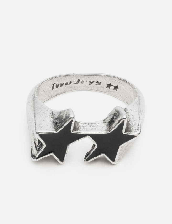 Twojeys Icon Black Enameled Single Ring In Metallic